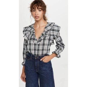 Veronica Beard‎ Plaid Ruffled Itha Top Small